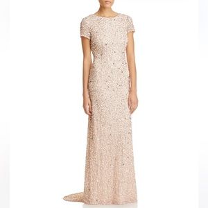 Adrianna Papell Sequined Cap Sleeve Gown in Pink Size 12